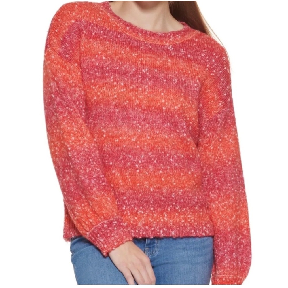 Calvin Klein Womens Ombre Knit wool blend oversized baggy Crewneck Sweater